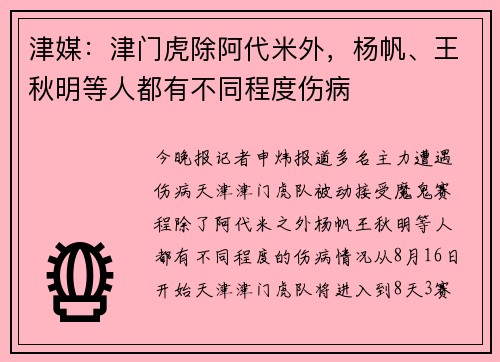 津媒：津门虎除阿代米外，杨帆、王秋明等人都有不同程度伤病